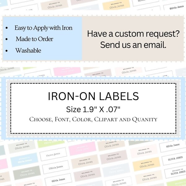 Iron on Name Iron on Clothing Labels, Iron on Labels for Nursing Home, School Fabric Labels, Iron on Stickers, Iron on Tag, Baby shower gift