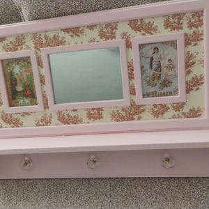 Beautiful pastel Pink hand painted shelf with glass knobs, mirror, created by Charlotte gorgeous side pictures ladies garden