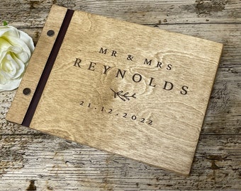 Personalised Wedding Guest Book Wooden Dark Oak Scrapbook Album A4 or A5