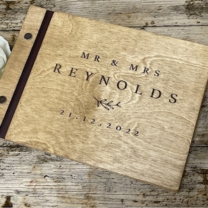 Personalised Wedding Guest Book Wooden Dark Oak Scrapbook Album A4 or A5