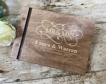 Personalised Wedding Guest Book Wooden Walnut Scrapbook Album