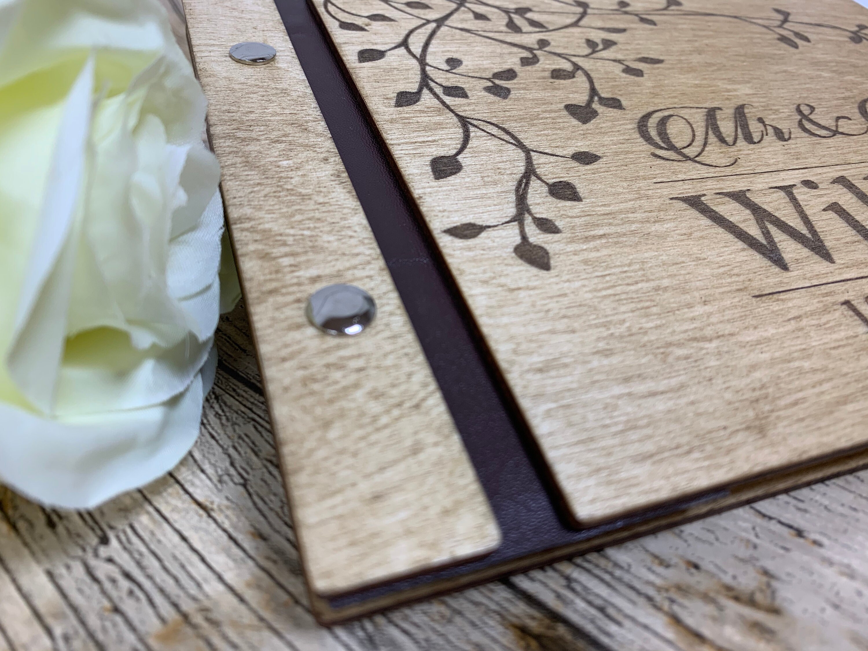 Personalised Wedding Guest Book Wooden Dark Oak Scrapbook Etsy