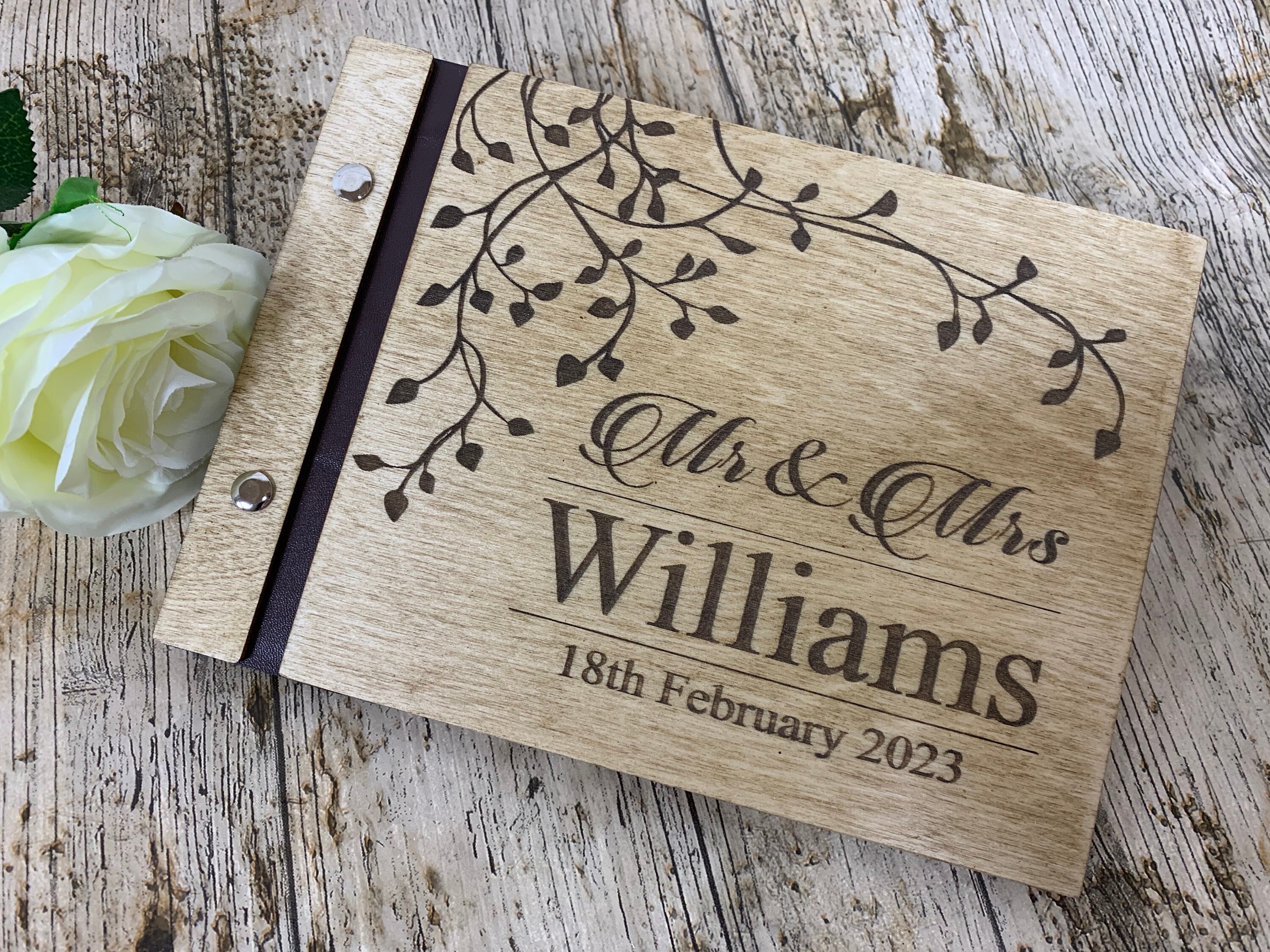 Personalised Wedding Guest Book Wooden Dark Oak Scrapbook Etsy