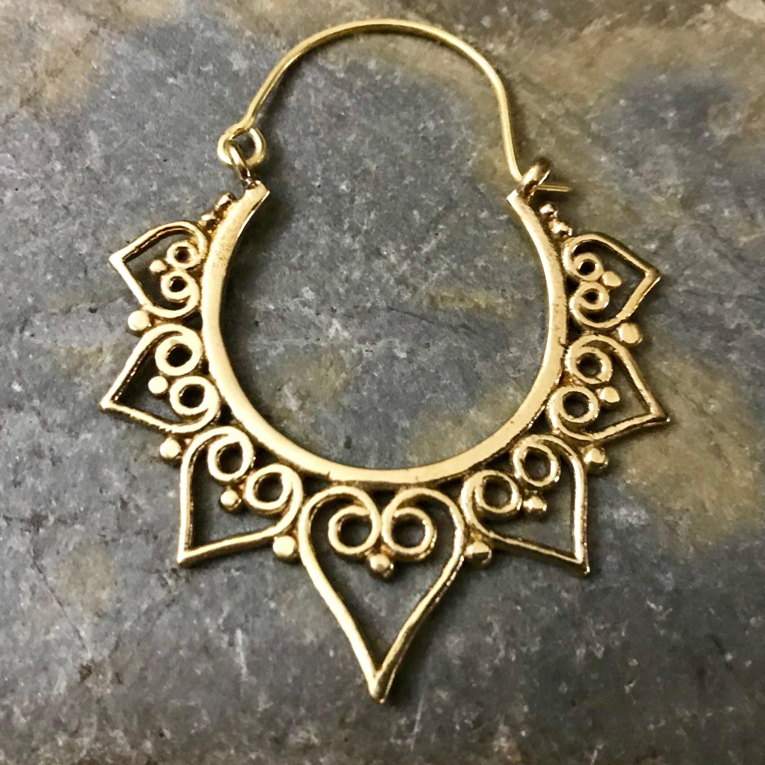 Lotus Earrings Tribal Earrings Brass Earrings Lotus | Etsy