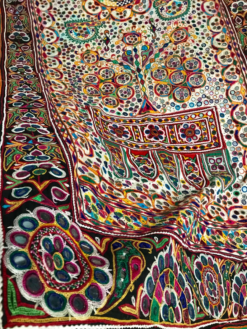 Kutchi Embroidery Mirror Work Throw Dowry Throw Origional | Etsy