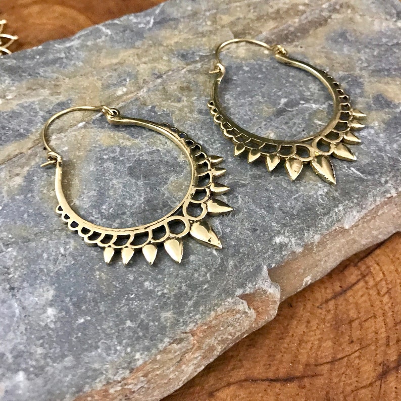 Tribal Earrings Tribal Hoops Hoop Earrings Brass Earrings Etsy