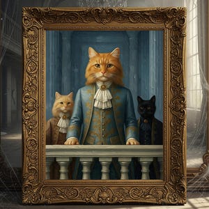 Renaissance painting 3 cats meme Print Wall Art, Eclectic Weird Antique Poster, Dark academia Decor, Gothic Enchanted Living Room Vintage