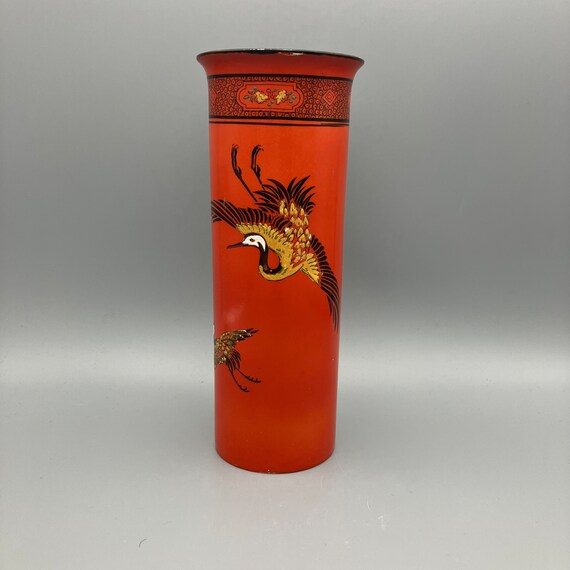 Burnt Orange Red Shelley Vase With Handpainted Cranes Birds - Etsy UK