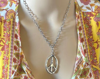 Hippie Peace Symbol with Flowers, Leaves and Buds. Collection