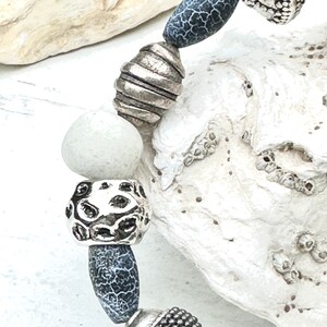 Anne Choi Bracelet Handmade One Kind African Trade Beads Recycled Glass Baroque Pearls Silver White Blue Gift image 5