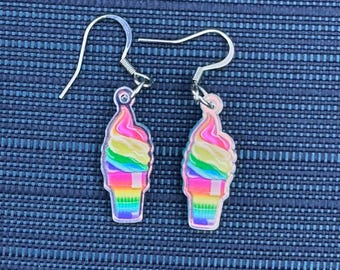 Rainbow Ice Cream Cone Earrings Summer Children Kids Girls Adults