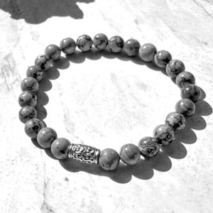 Mens Bracelet Gemstone Gray Silver Unisex
