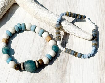 Ensemble de bracelets de plage Bracelets extensibles bleus et blancs