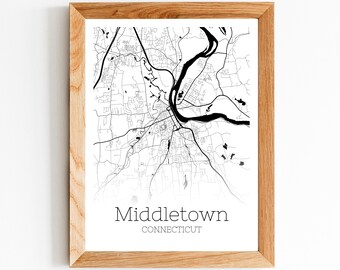 Connecticut river wall art Middletown Connecticut map art CT gifts housewarming gift New England realtor closing gift