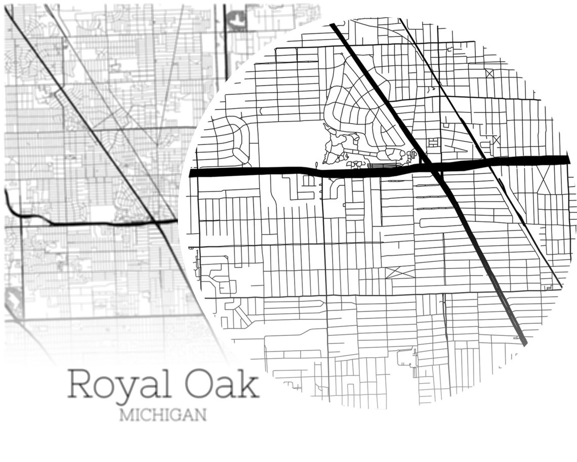 Royal Oak Map INSTANT DOWNLOAD Royal Oak Michigan City Map Etsy