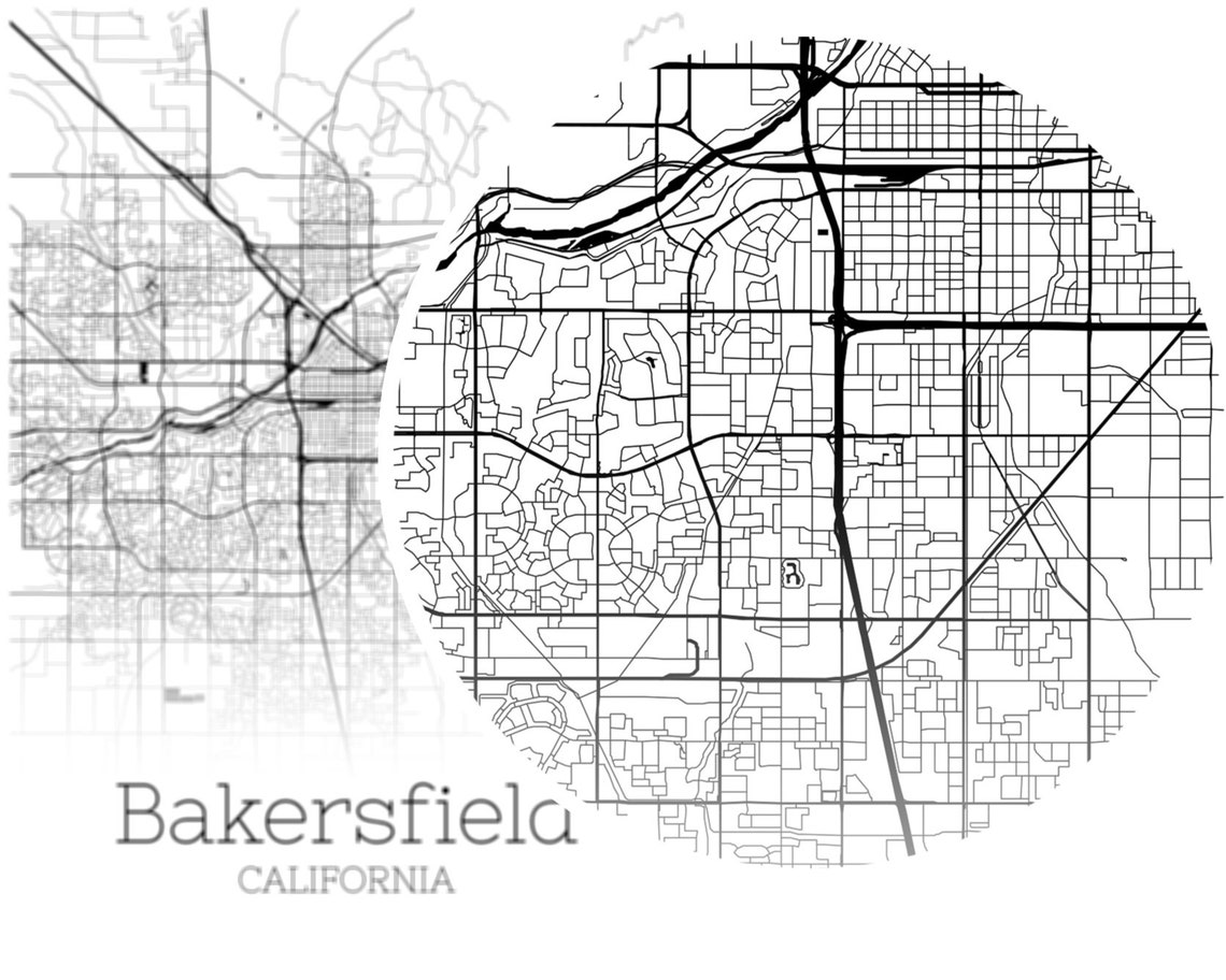 Bakersfield Map INSTANT DOWNLOAD Bakersfield California City | Etsy