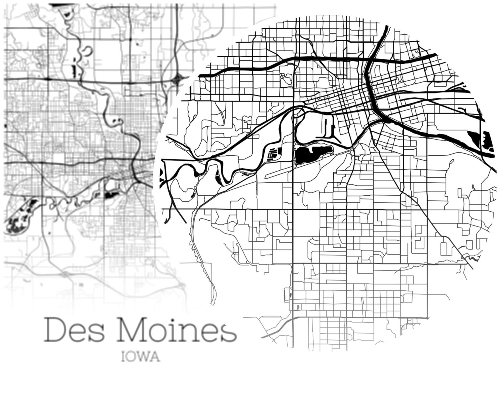 Des Moines Map INSTANT DOWNLOAD Des Moines Iowa City Map Etsy