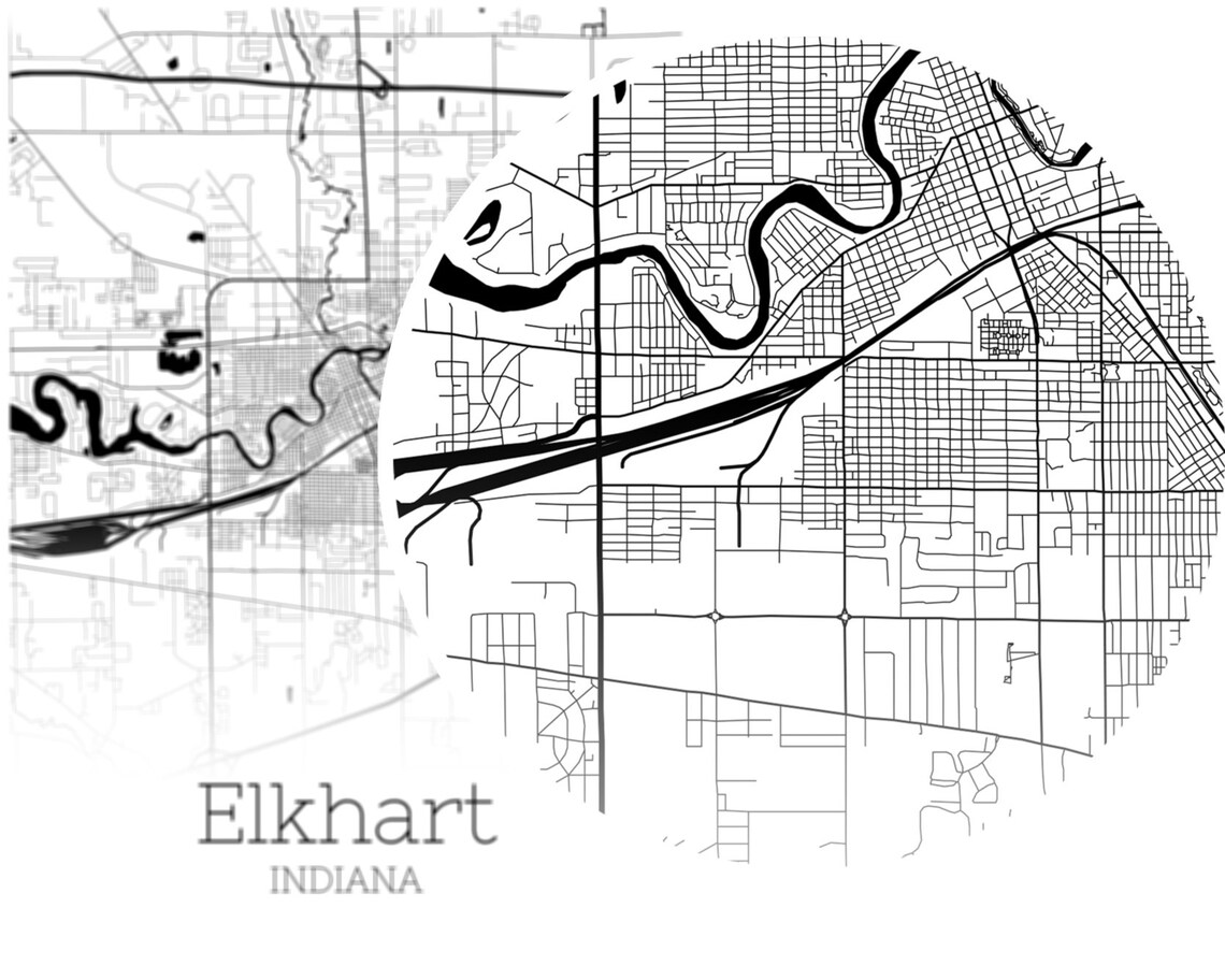 Elkhart Map INSTANT DOWNLOAD Elkhart Indiana City Map Etsy
