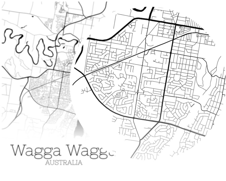 Wagga Wagga Map INSTANT DOWNLOAD Wagga Wagga Australia City Etsy
