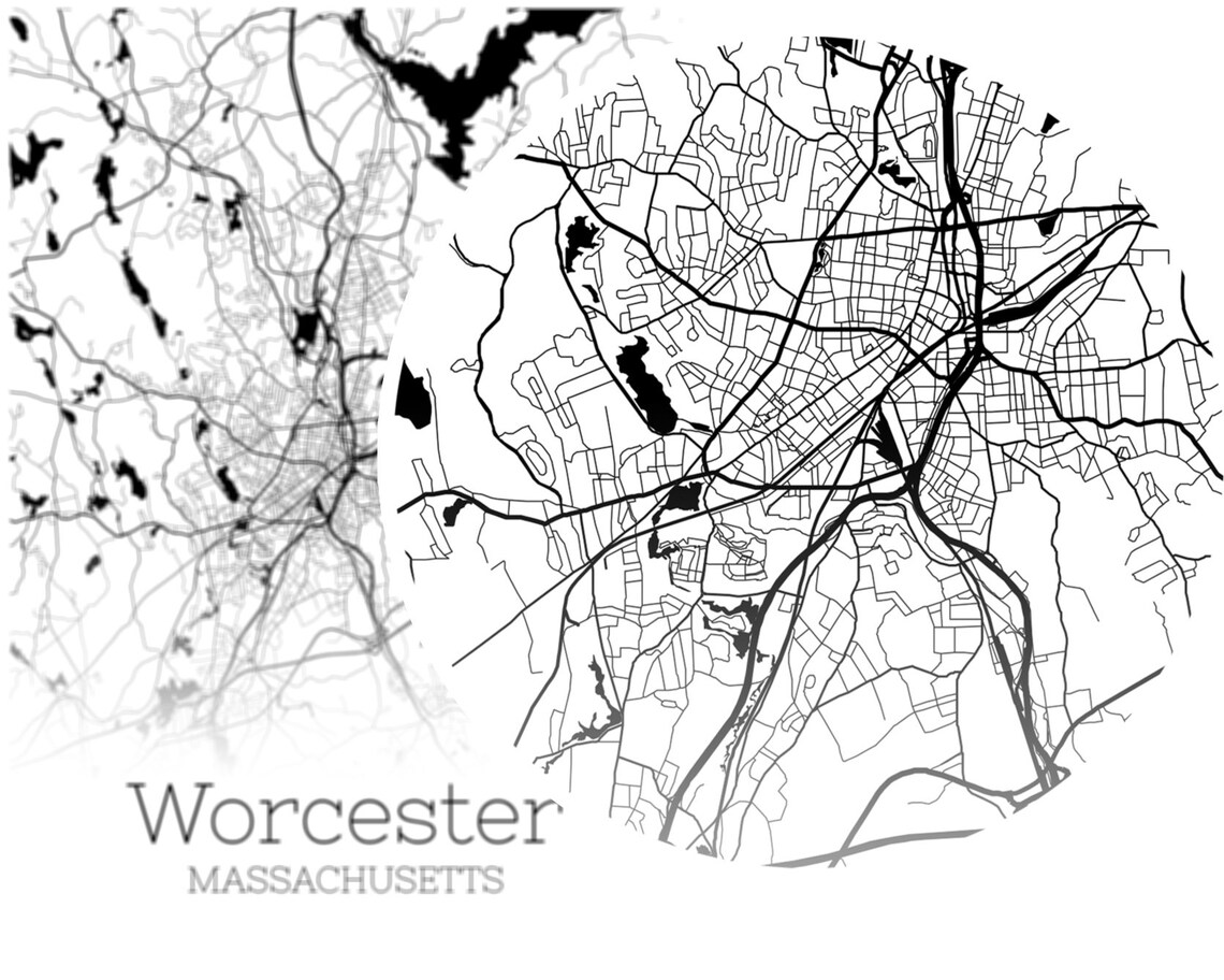 Worcester Map INSTANT DOWNLOAD Worcester Massachusetts City Etsy