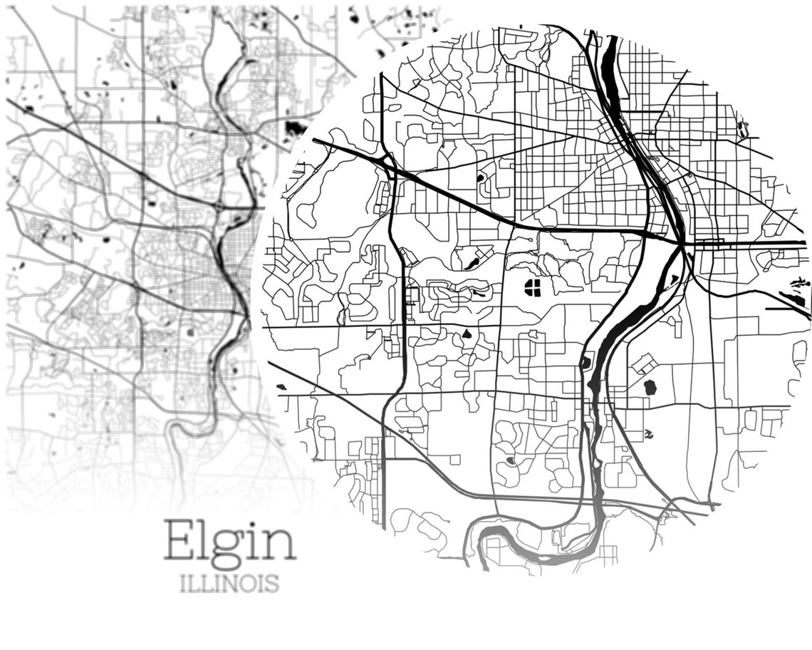 Elgin Map INSTANT DOWNLOAD Elgin Illinois City Map Printable Etsy