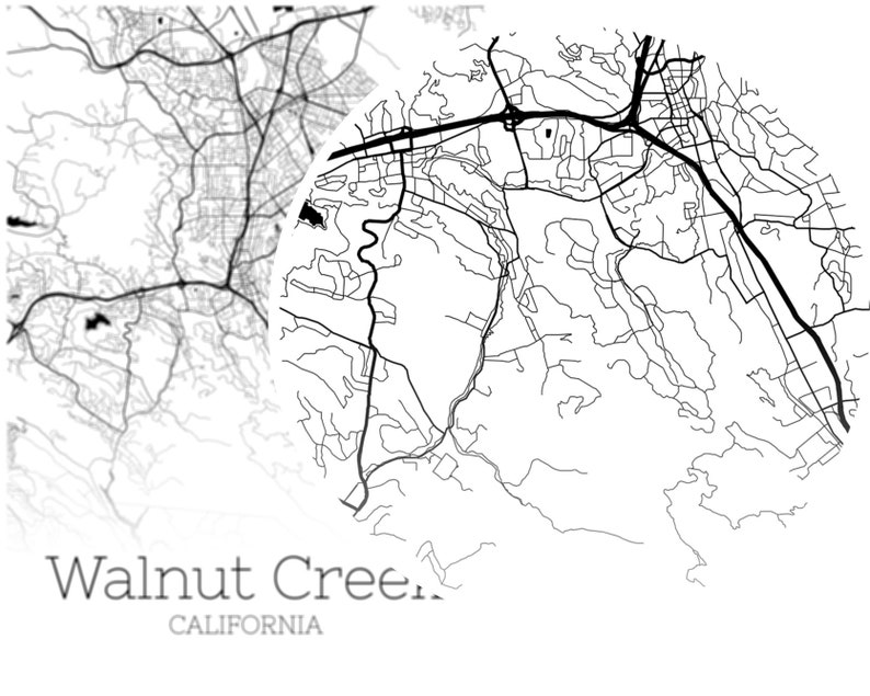 Walnut Creek Map INSTANT DOWNLOAD Walnut Creek California Etsy