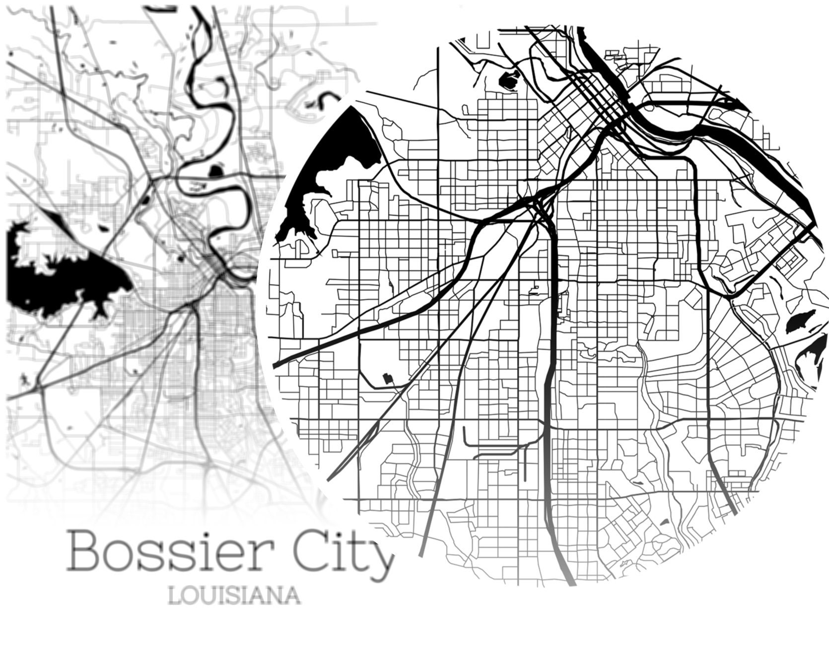 Bossier City Map INSTANT DOWNLOAD Bossier City Louisiana City  Etsy