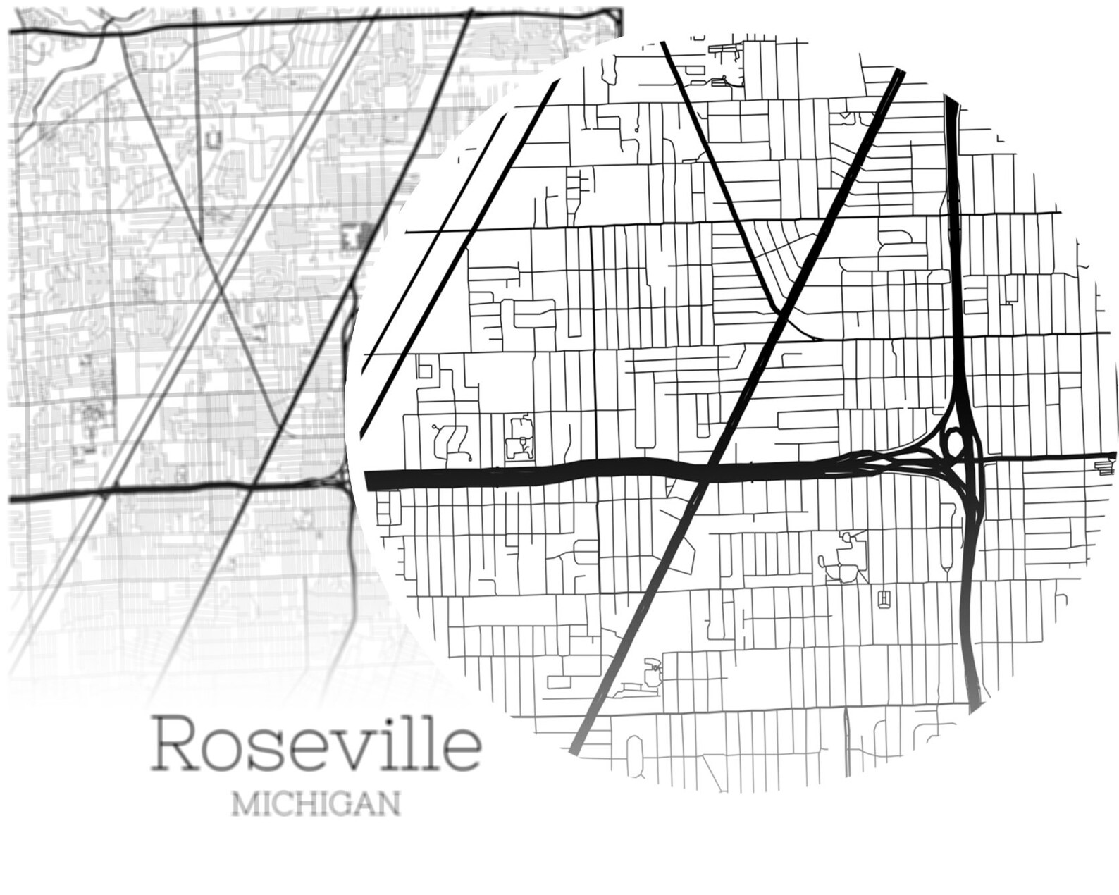 Roseville Map INSTANT DOWNLOAD Roseville Michigan City Map Etsy
