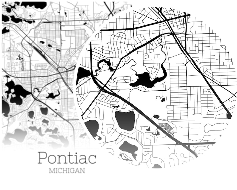 Pontiac Map INSTANT DOWNLOAD Pontiac Michigan City Map | Etsy