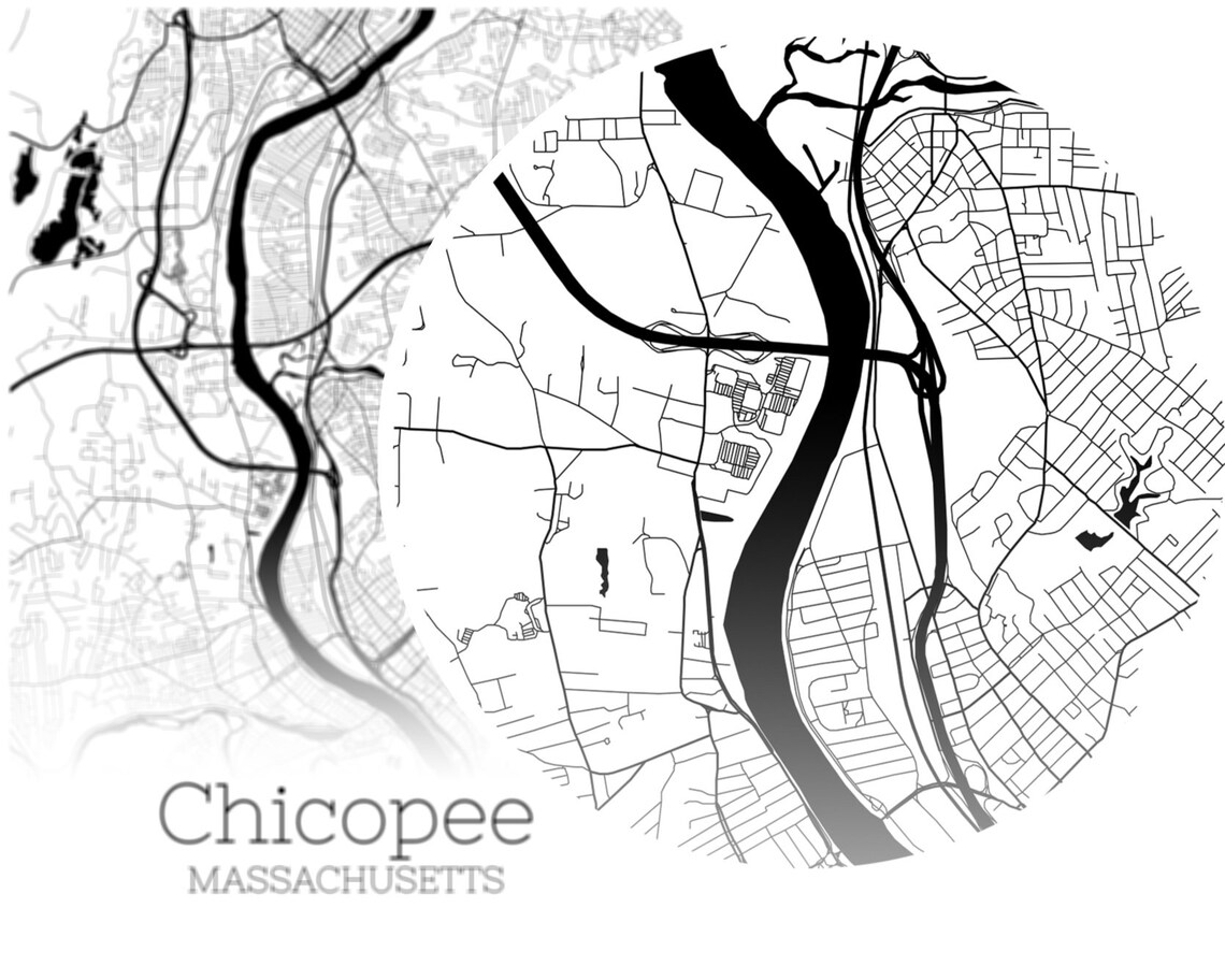 Chicopee Map INSTANT DOWNLOAD Chicopee Massachusetts City Map Etsy