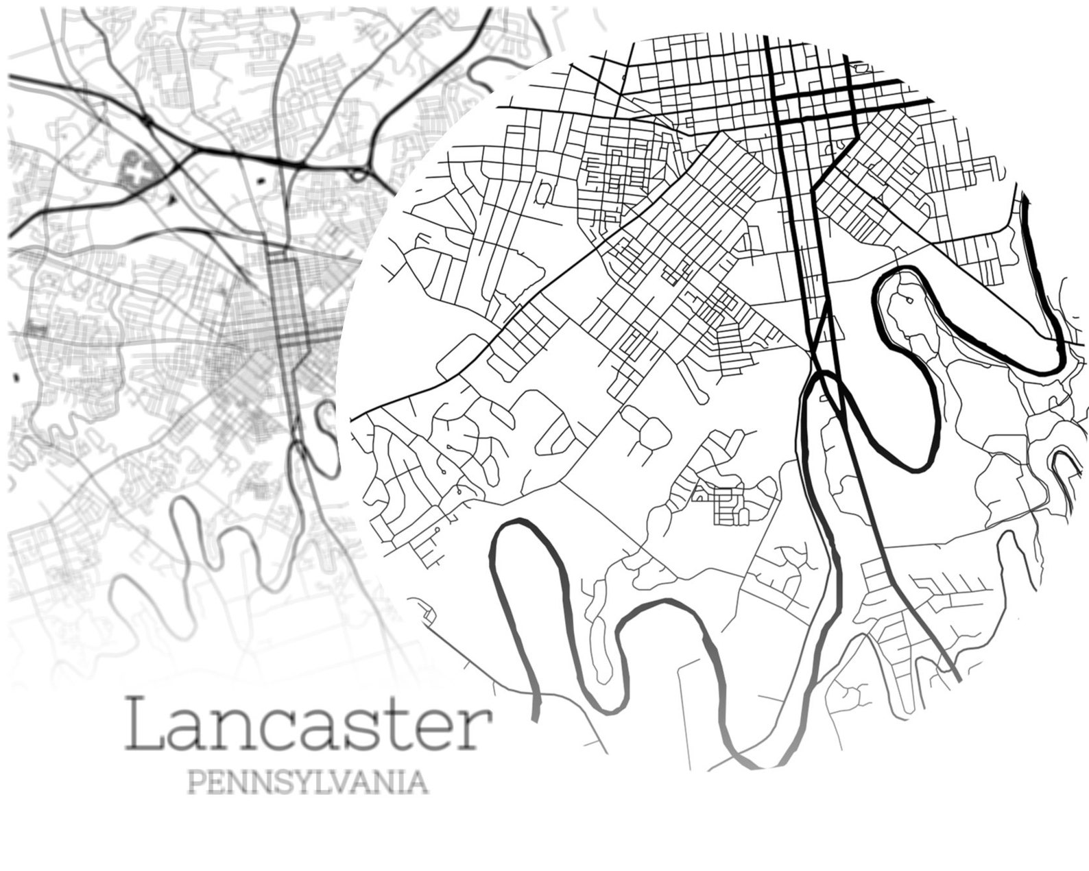 Lancaster Map INSTANT DOWNLOAD Lancaster Pennsylvania City Etsy