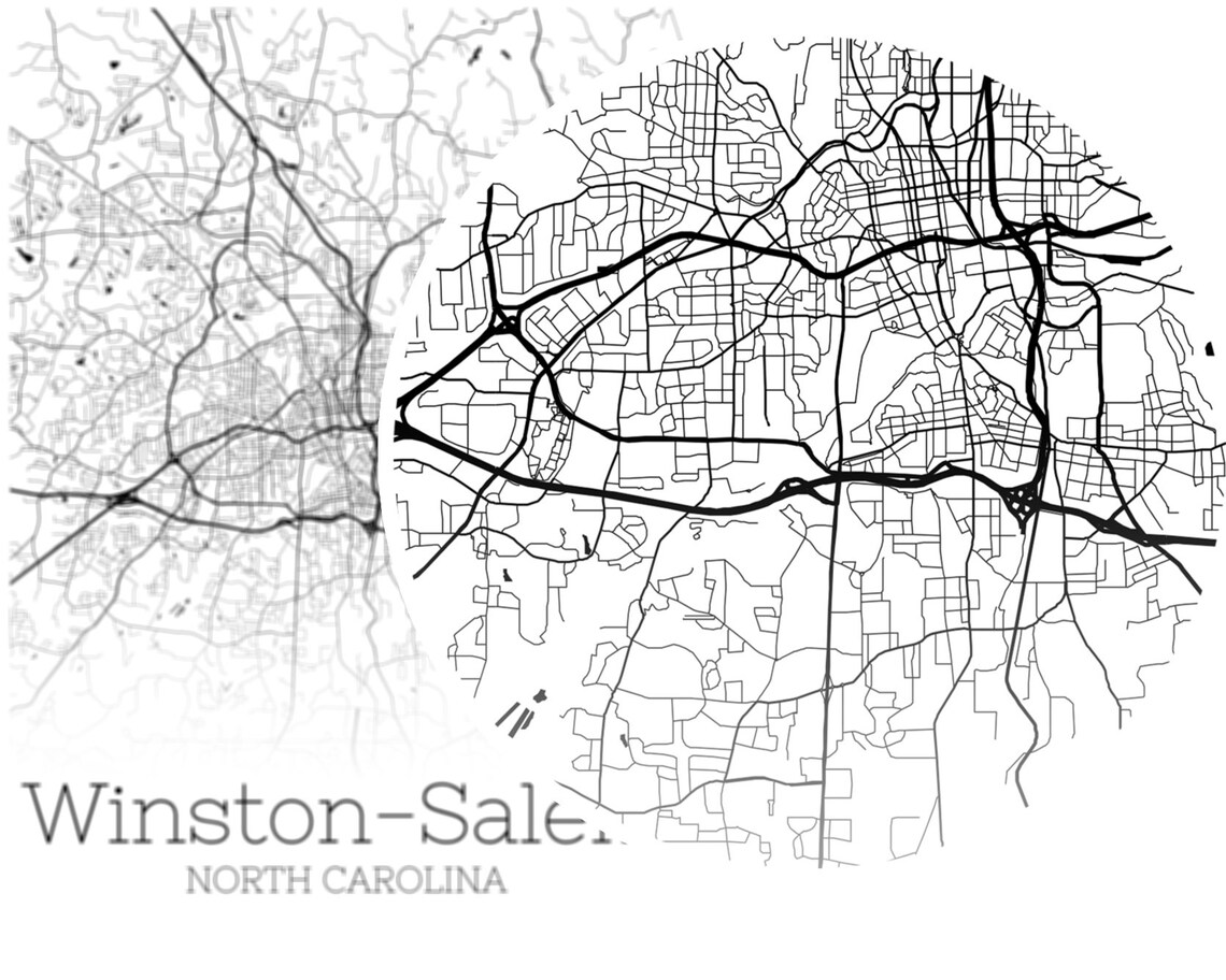 Winston-Salem Map INSTANT DOWNLOAD Winston-Salem North | Etsy