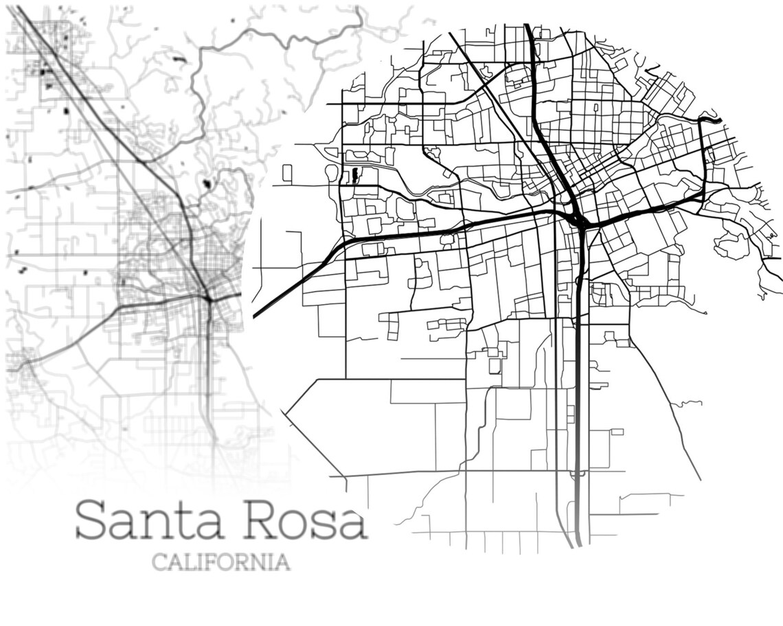 Santa Rosa Map INSTANT DOWNLOAD Santa Rosa California City Etsy