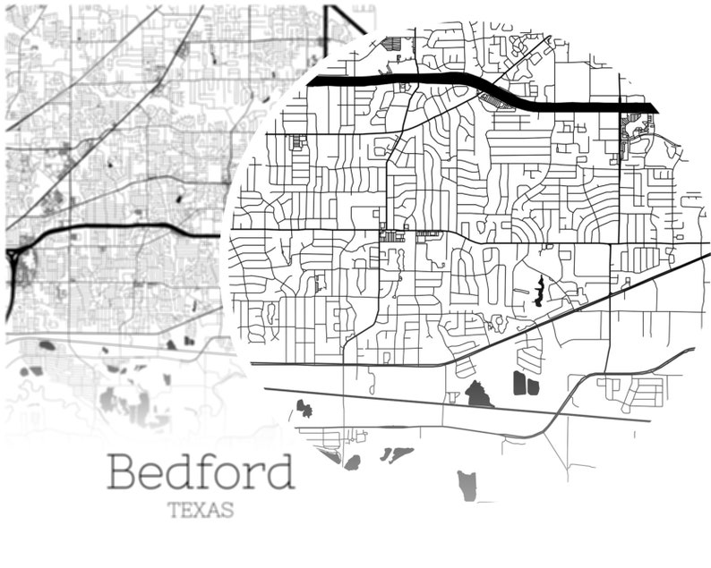 Printable Bedford Texas City Map
