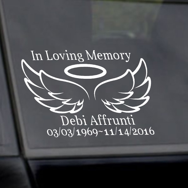 In Loving Memory Decal, Angel Wings Decal, Remembrance Decal, Memorial Decal,  Custom Car Memorial Sticker. Many Colors Available!