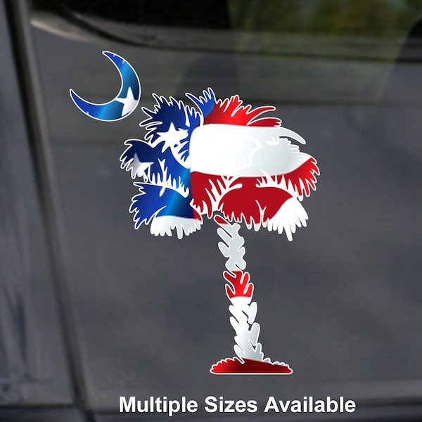 Palmetto Tree Decal. SC Decal, American Flag South Carolina Decal, Full Color USA Flag SC Decal, Golf Cart Decal, Tumblr, Laptop Stickers
