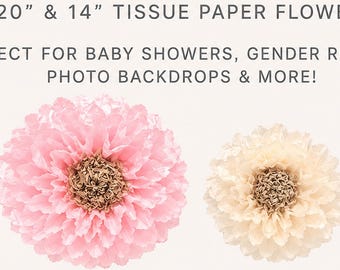 Baby Girl Shower Tissue Paper Flowers, Pink & Tan Baby Shower Decor, Handmade Giant Paper Flowers, Girl Baby Shower Backdrop, Nursery Decor