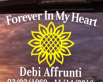 Sunflower Memorial Car Decal, Forever In My Heart Remembrance Sticker