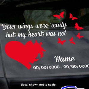 Your Wings Were Ready but My Heart Was Not In Loving Memory Car Decal