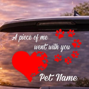 Dog In Loving Memory Memorial Car Window Decal, Cat Memorial Decal, Custom Dog Lover Gift