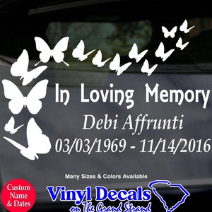 Butterfly Memorial Car Decal: In Loving Memory, Custom Name & Date