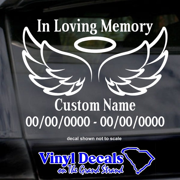 Angel Wings Memorial Gift Decal, Remembrance Decal, Custom In Loving Memory Memorial Decal,  Life Celebration Custom Car Window Sticker