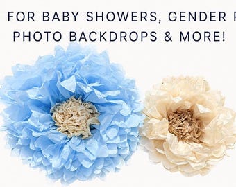 Baby Boy Shower Tissue Paper Flowers, Blue & Tan Nursery Decor, Handmade Giant Paper Flowers, Baby Shower Backdrop, Photo Booth Decor