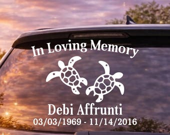 In Loving Memory Sea Turtle Decal, Beach Memorial Car Decal, Turtle RIP Window Sticker, Personalized Grieving Gift