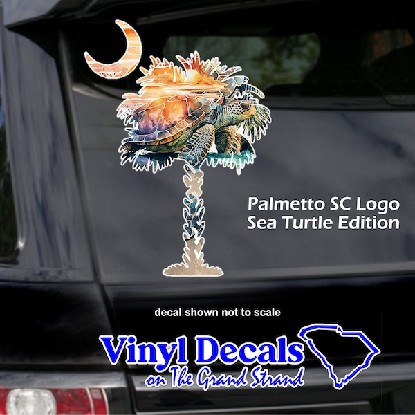 Palmetto State Tree Decal. SC Decal, Sea Turtle Decal, Full Color Sea Turtle, Golf Cart Decals, Tumblr, Laptop Stickers