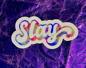 SET of 12 or more "SLAY" rainbow galaxy decals-GLITTER upgrade available -waterproof, vinyl Decals - Ships Free in U.S.