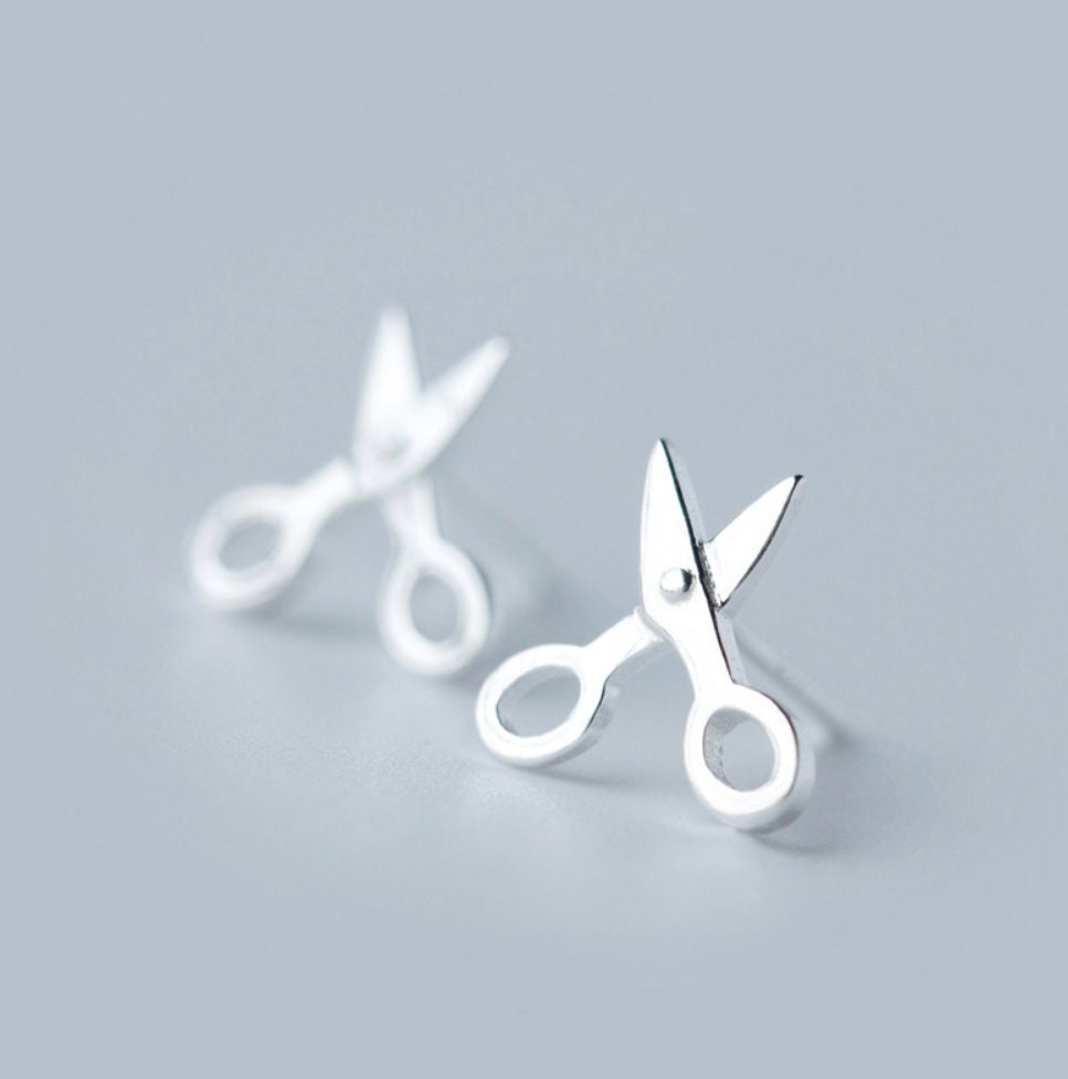 Tiny Scissors Sterling Silver Earrings Scissors Ear Studs Silver