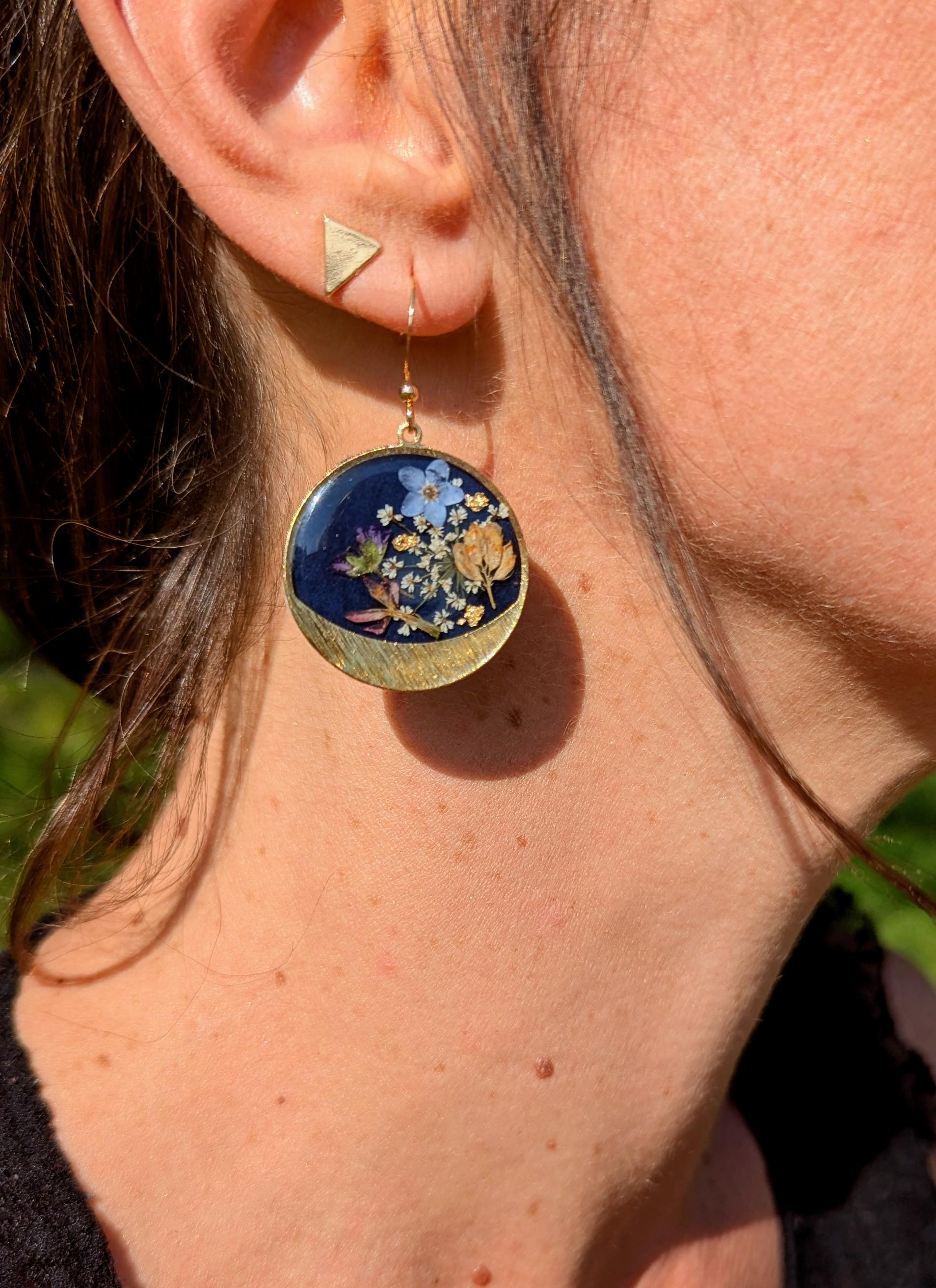 Boucles D'Oreilles Vintage Anneaux Bleus Amovibles - Fermoir Clip - Occasion