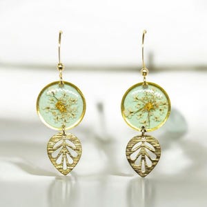 Earrings, gold plated, dangling, colorful, gift, mint green, woman&#39;s earrings
