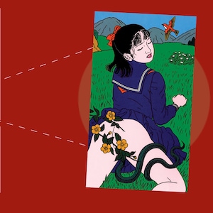 Toshio Saeki art FRIDGE MAGNET Love with a grass-snake image 1